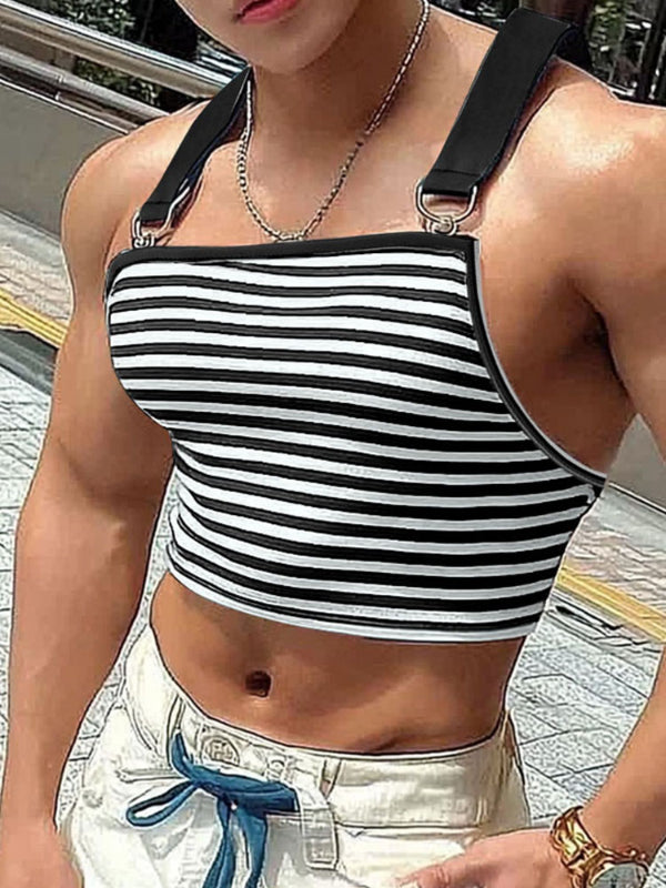 Men's Striped Wide Strap Cropped Tank SKUL20998