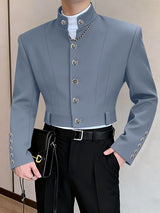 Men's Solid Color Stand Collar Slim Fit Button Blazer SKUL46007