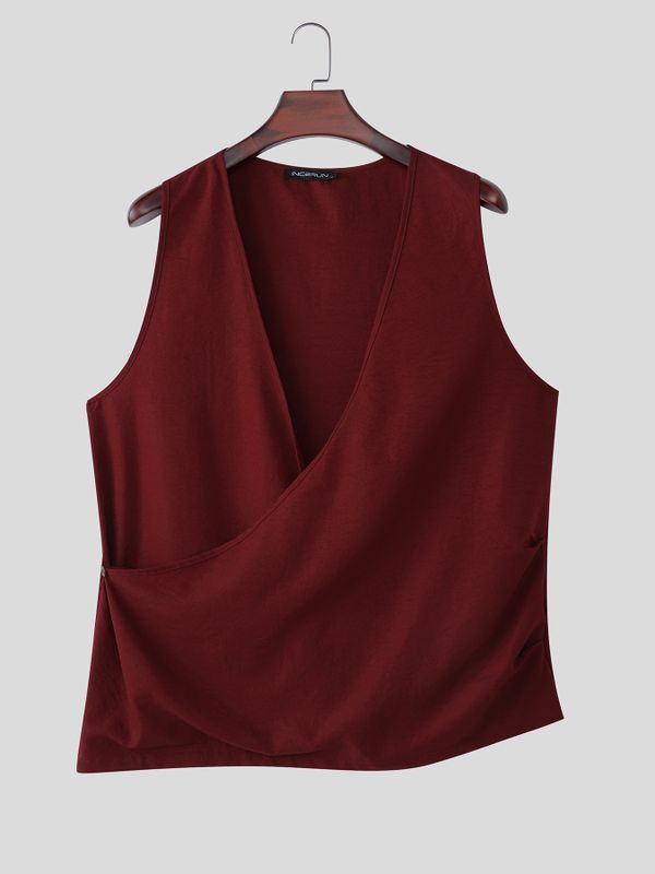 Men's Avant-Garde Asymmetric Wrap Deep V-Neck Muscle Tank SKUL68369