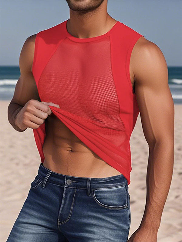 Mens Sheer Mesh Hooded Casual Tank SKUL19125