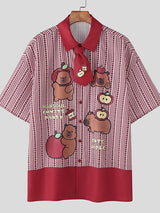 Men's Cartoon Print Plaid Short Sleeve Shirt SKUL50069