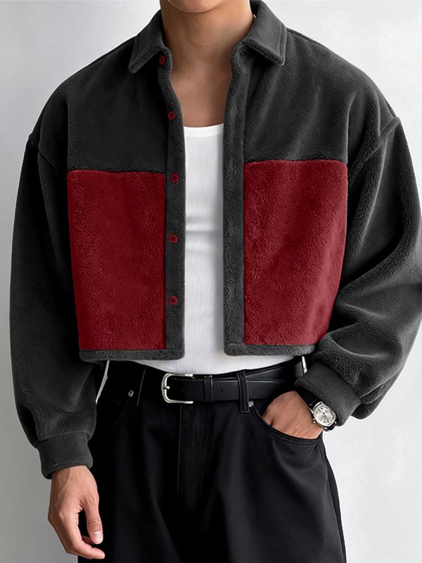 Men's Plush Color Block Long Sleeve Shirt SKUL40161