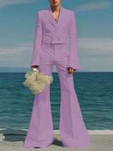 Men's Solid Color Flared Sleeve Casual Two Pieces Outfit SKUL36587