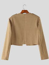 Men's Retro Party Military Gold Braid Cropped Boxy Long Sleeve Round Neck Blazer SKUL80457