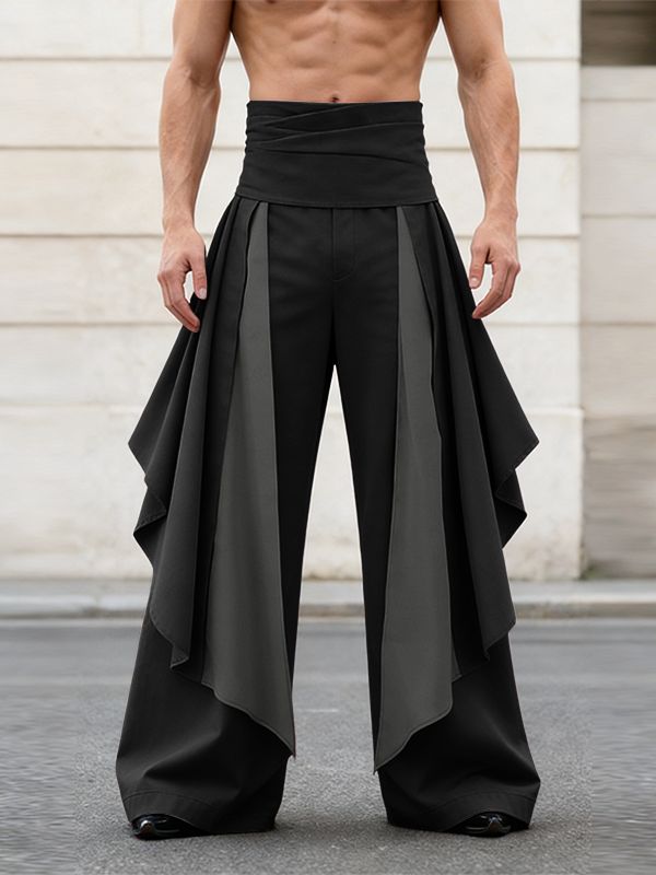 Men's Deconstructed Contrast Color Pleated Long Pant SKUL51889