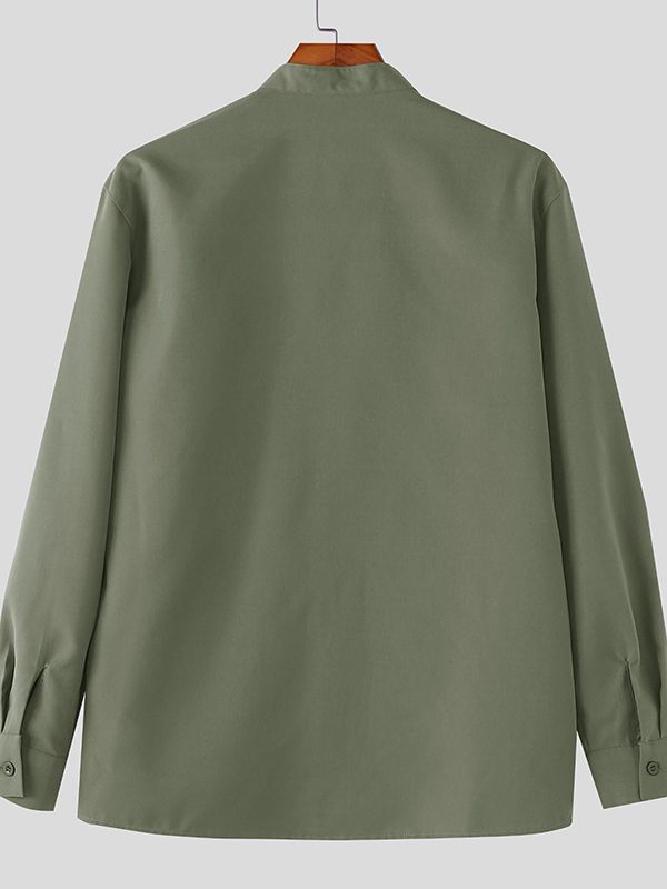 Men's Frog Button Design Casual Long Sleeve Shirt SKUL47793