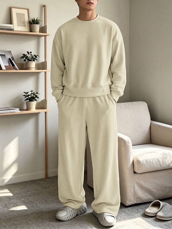 Men's Clean Fit Urban Casual Wide Ribbed Hem Elastic Waist Drop Shoulder Two Pieces Outfit SKUL82473
