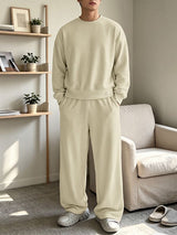 Men's Clean Fit Urban Casual Wide Ribbed Hem Elastic Waist Drop Shoulder Two Pieces Outfit SKUL82473