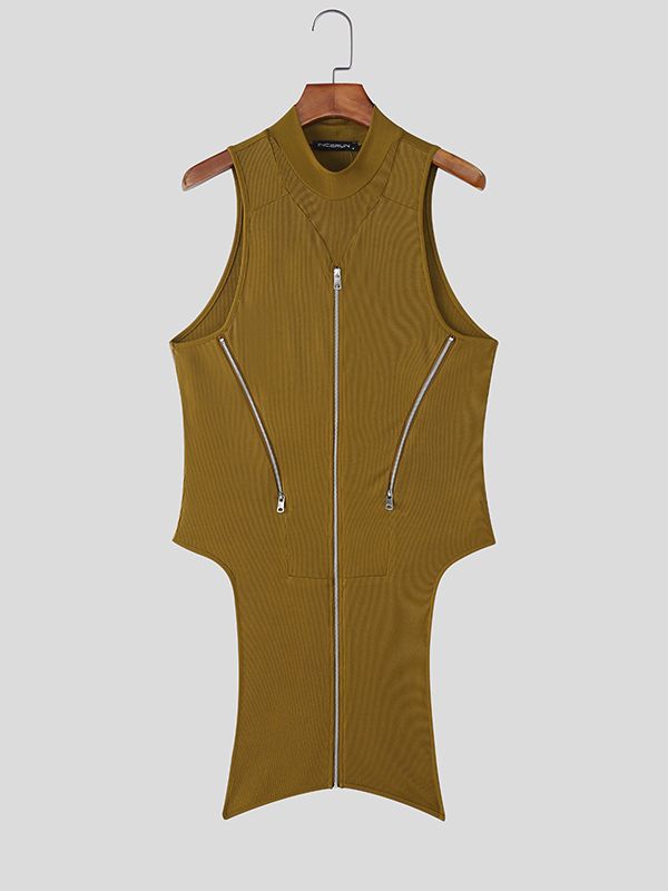 Men's Street Style Deconstructed Zipper Tank SKUL46243