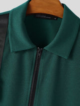 Men's Solid Color Textured Zipper Short Sleeve T-shirt SKUL46018