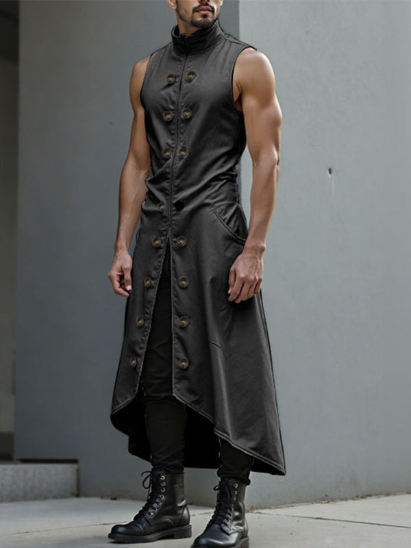 Mens Double-Breasted Long Hem Sleeveless Cardigan SKUL23512