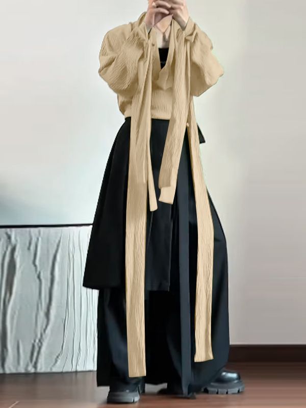 Men's Deconstructed Textured Ribbon Long Sleeve Shirt SKUL36630