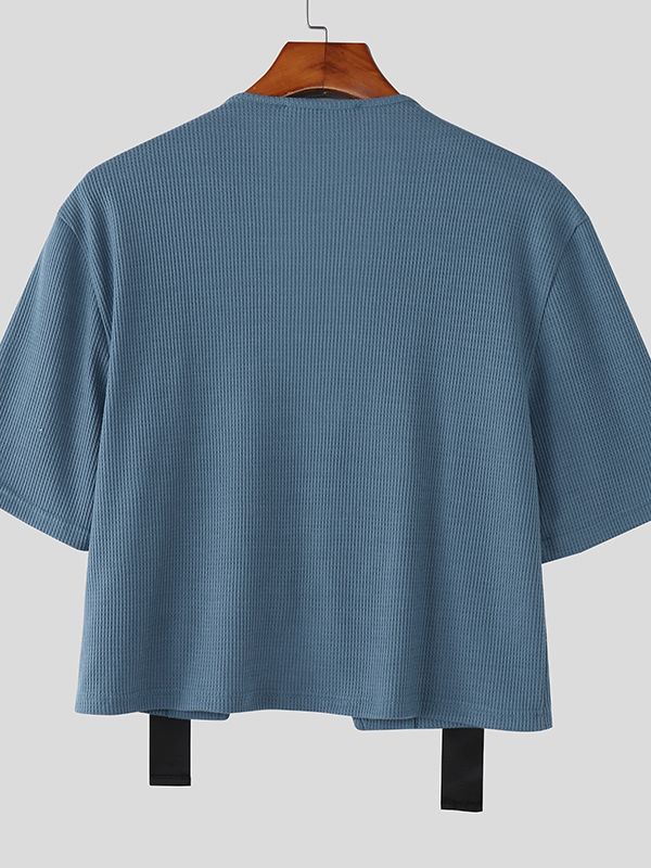 Men's Webbing Patchwork Waffle Texture Short Sleeve T-shirt SKUL46020