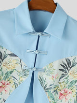 Men's Avant-Garde New Chinese Style Floral Patchwork Frog Button Deconstructed Two Pieces Outfit SKUL62042