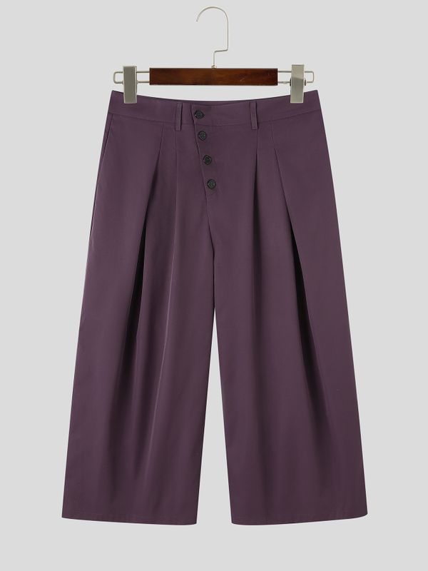 Men's Clean-Fit Minimalist Daily Commute Slanted Button Fly High-Waist Cropped Pant SKUL84631