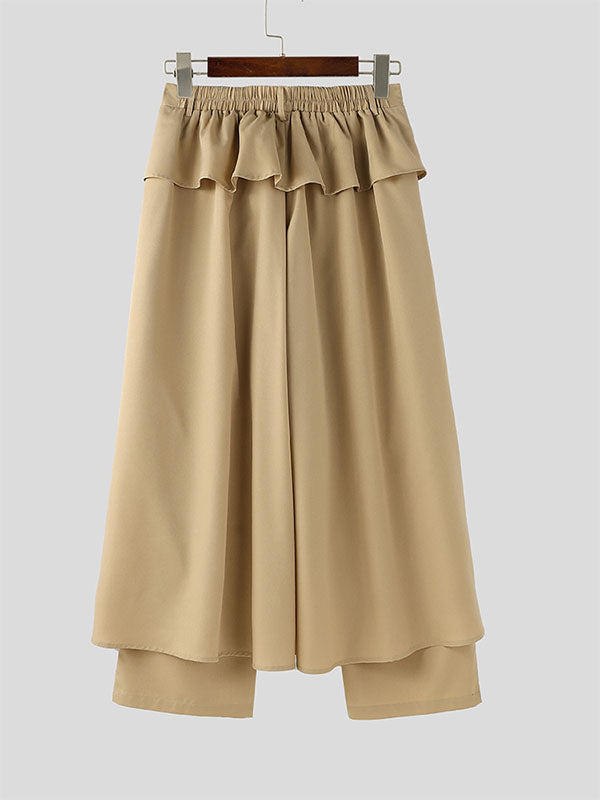 Mens Solid Color Layered Wide-Leg Long Pant SKUK99651