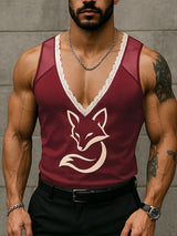 Mens Fox Print Lace Trim Casual Tank SKUL15798
