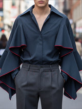 Men's Color Block Ruffle Patchwork Long Sleeve Shirt SKUL42662