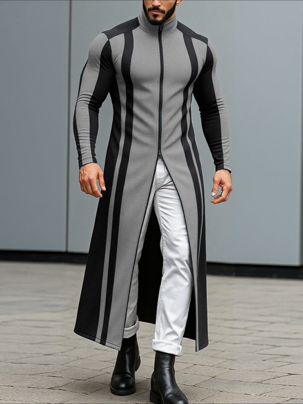 Men's Vertical Stripe Colorblock Knit Zip Long Sleeve Cardigan SKUL32880