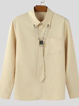 Men's Deconstructed Metal Buckle Tie Long Sleeve Shirt SKUL42420