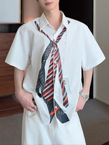 Men's Tie Print Casual Short Sleeve Shirt SKUL26907