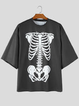 Men's Streetwear Oversized Vintage Wash Skeleton Print Streetwear T-shirt SKUL54753