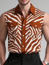 Men's Zebra Print Colorblock Sleeveless Shirt SKUL18928