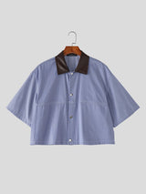 Men's Striped Utility Cropped Short Sleeve Shirt SKUL58669