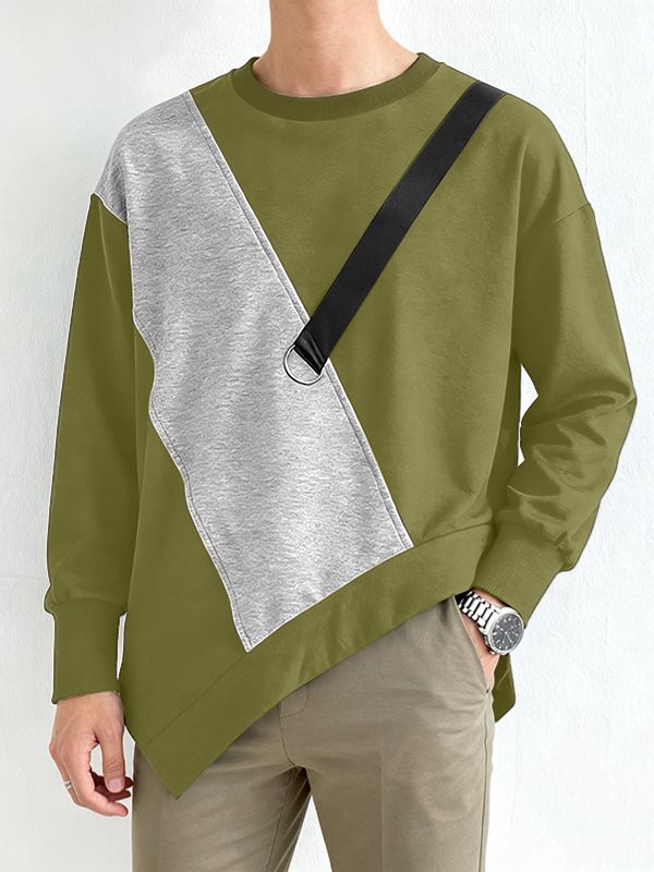 Men's Asymmetric Hem Contrast Long Sleeve Sweatshirt SKUL48662