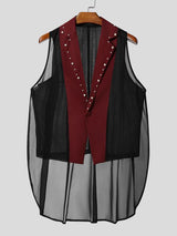 Men's Avant-Garde Studded Lapel Sheer Mesh High-Low Tuxedo Blazer SKUL63810