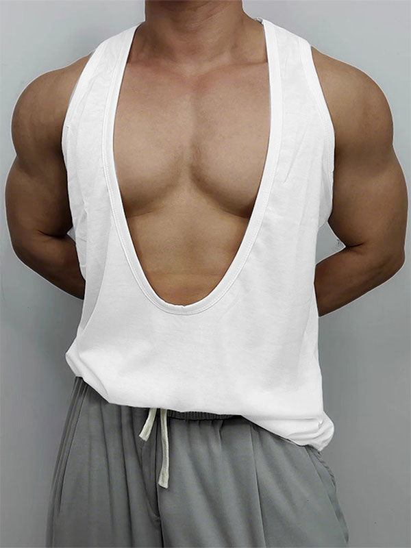 Men's Solid Color Deep U-Neck Tank SKUL19799