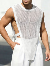 Men's Deconstructed Sheer Mesh Irregular Hem Waistcoat SKUL54030