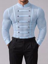 [Pre-order] Men's Avant-Garde Dandy Nightclub Party Semi-Sheer Knit Form-Fitting T-shirt SKUL88498