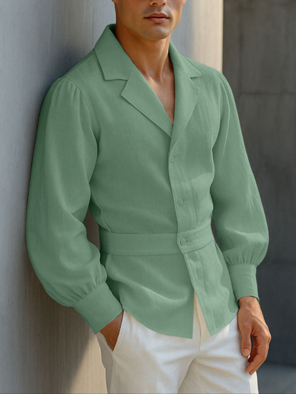 Men's Solid Color Cotton Linen Long Sleeve Shirt SKUL28105