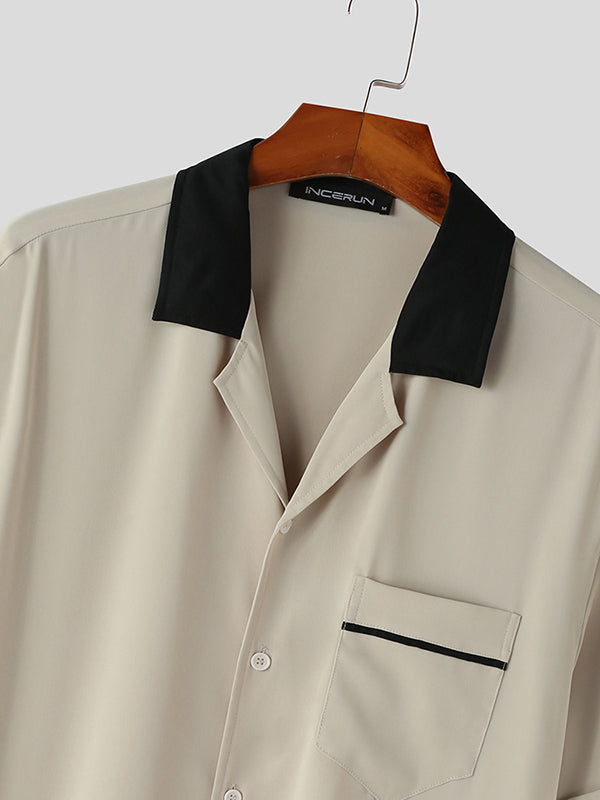 Mens Contrast Revere Collar Chest Pocket Shirt SKUK16986