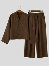 Men's Early Autumn Urban Casual Chest Pocket Two Pieces Outfit SKUL80460