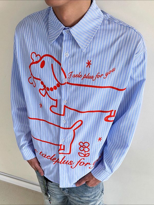 Men's Fun Print Stripe Long Sleeve Shirt SKUL39780