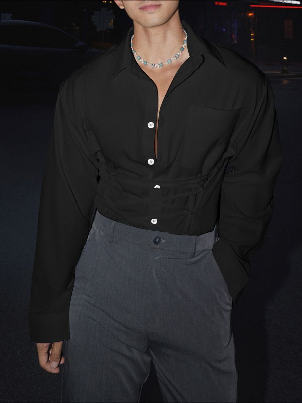 Men's Solid Drawstring Long Sleeve Shirt SKUL36401