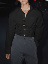 Men's Solid Drawstring Long Sleeve Shirt SKUL36401