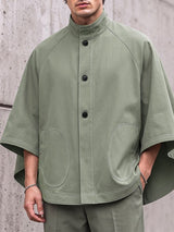 Men's Avant-Garde Zen Contrast Stitch Stand Collar Cloak SKUL79052