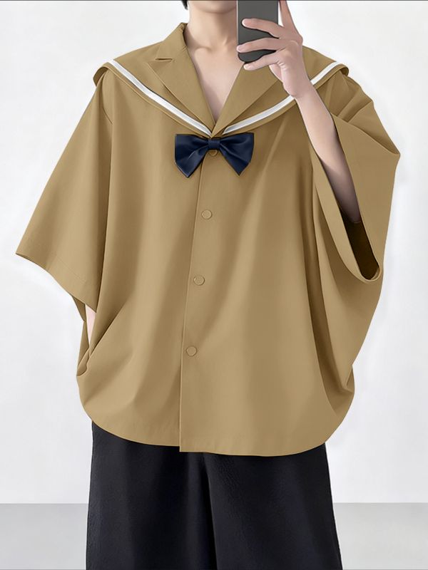 Men's Bow Patchwork Sailor Collar Casual Shirt SKUL41389