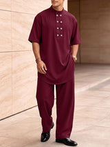 Men's Elevated Resort Wear Neo-Traditional Double-Breasted Two Pieces Outfit SKUL79743