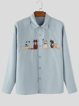 Men's Animal Embroidered Textured Long Sleeve Shirt SKUL28169