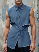 Men's Deconstructed Drawstring Cinched Waist Sleeveless Shirt SKUL60028