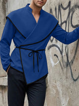 Men's Contrast Color Bold Edge Lace Up Long Sleeve Cardigan SKUL52024