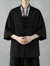 Men's New Chinese Style Print V-Neck Tie-Front Cardigan SKUL62028