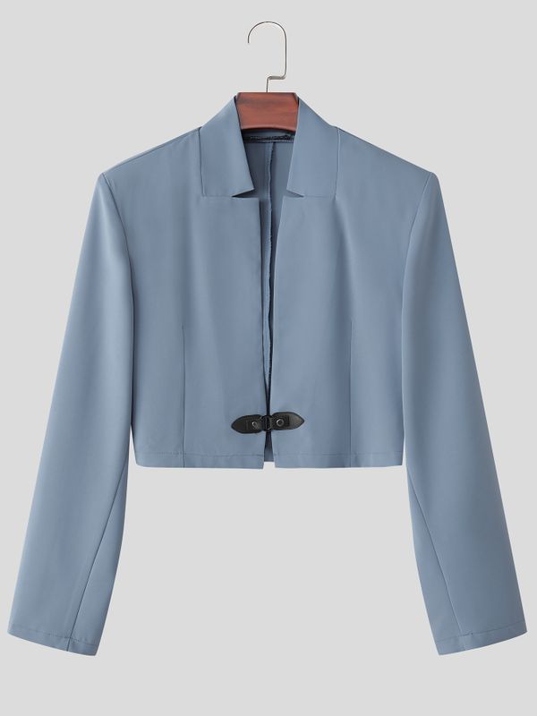 Men's Avant-Garde Minimalist Leather Buckle Cropped Blazer SKUL77993