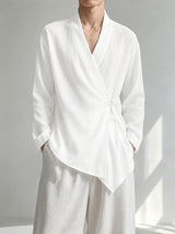 Men's Retro Resort Cross Wrap Asymmetrical Hem Side Button Long Sleeve V-Neck Cardigan SKUL77326