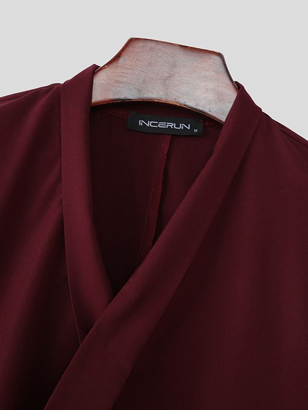 Men's Solid Color Asymmetric Placket 3/4 Length Sleeve Cardigan SKUL50533