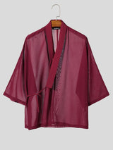 Men's New Chinese Style Relaxed Sheer Mesh Crossover Wrap Cardigan SKUL62034